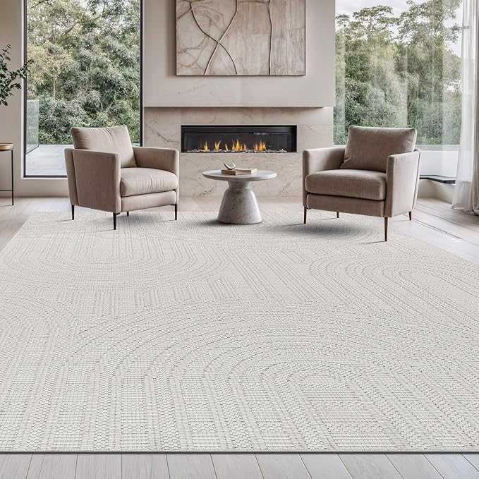Beverly Rug Micro Loop Area Rug White 8x10 Modern Luxury Soft Circle Geometric by BeverlyRug
