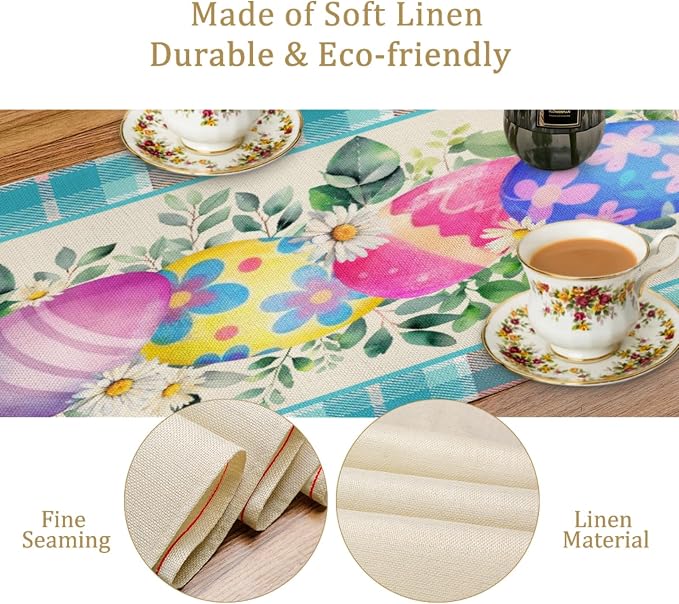 Easter Table Runner, Easter Eggs Farmhouse Table Runners, Easter Kitchen Dining - Image 4