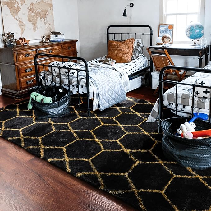 ONASAR 6x9 Area Rugs for Living Room Bedroom, Washable Large Fluffy Black and - Image 8