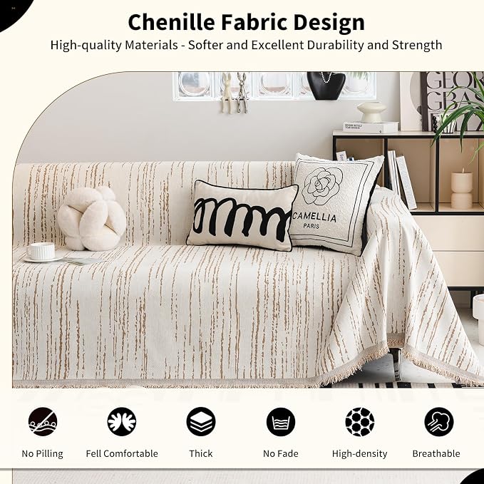 Chenille Couch Cover Pet Friendly, Sofa Cover Washable, Reversible Sofa - Image 3