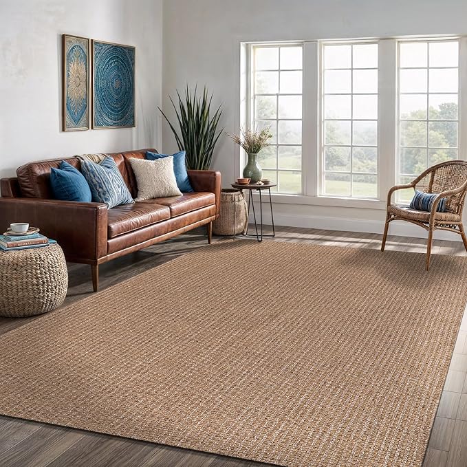 Easy Jute Rug 9x12 Indoor Outdoor Natural Rugs Solid Fiber Rug Woven Area Rug - Image 3