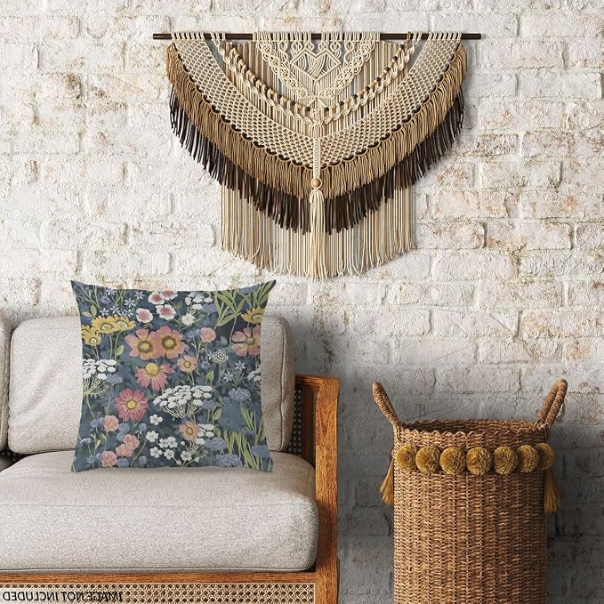 Blue Boho Floral Pillow Covers 18x18 - Image 3