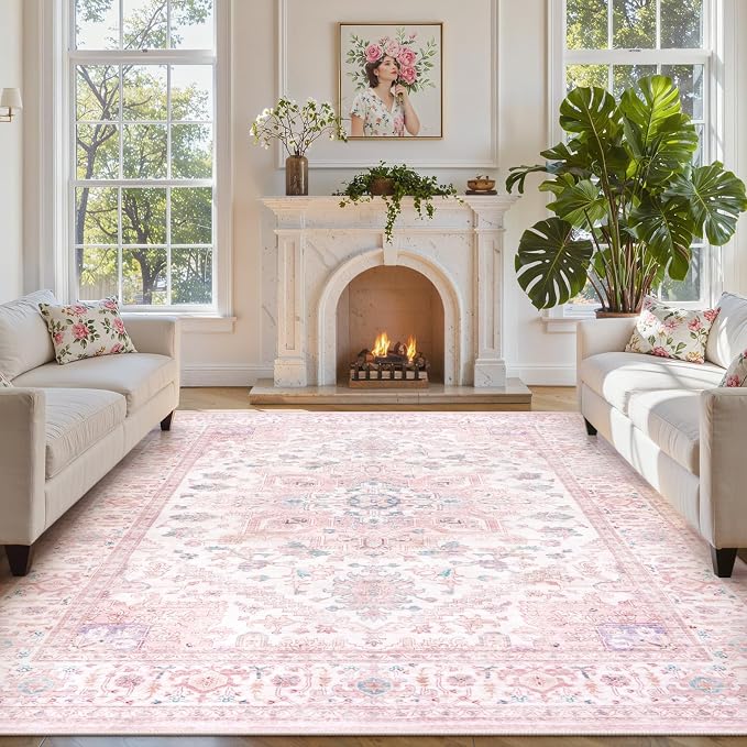 LIVEBOX Pink Washable Area Rug 8x10 - Image 3