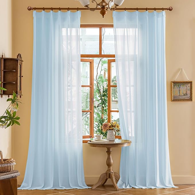 MAIHER 108 Inch Length Sheer Pleated Drapes 9ft Curtain Panels Soft Touch Light by MAIHER