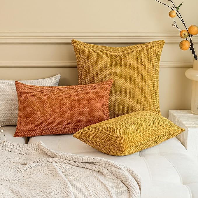 a moment Fall Orange Chenille Throw Pillow Covers 22x22 Inch Pack of 2 Modern - Image 8