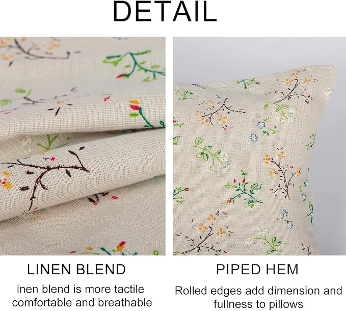 Spring Flower Lumbar Throw Pillow Cover 12x 20 Set of 2, Embroidered Branch - Image 2