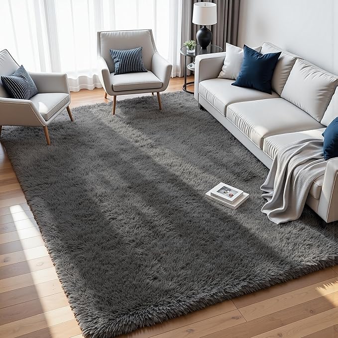 6x9 Area Rugs for Living Room Rug: Soft Fluffy Shag Gray Rugs for Bedroom by CarpetAddColortoYourLife