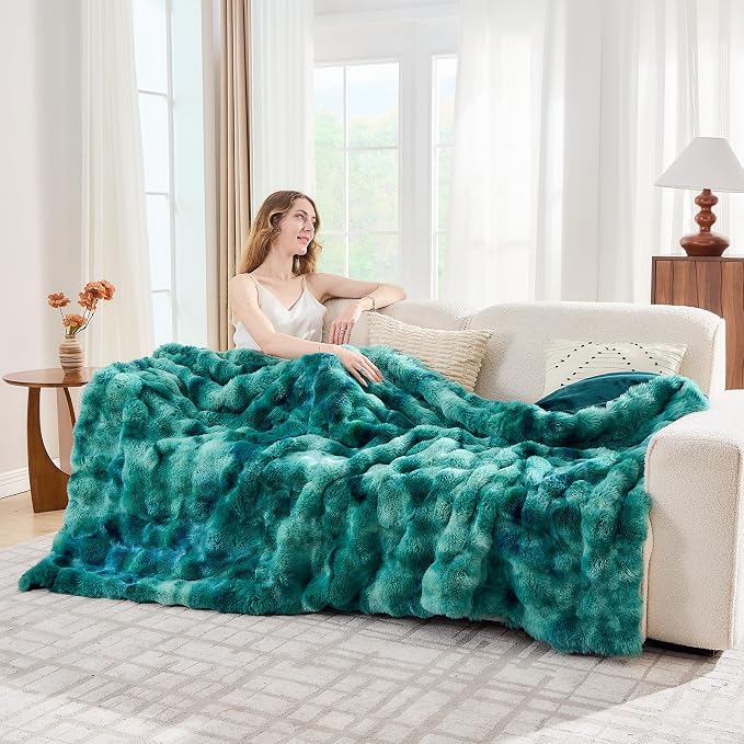 Lotus Karen Faux Fur Throw Blanket Tie-Dye Green - Image 3