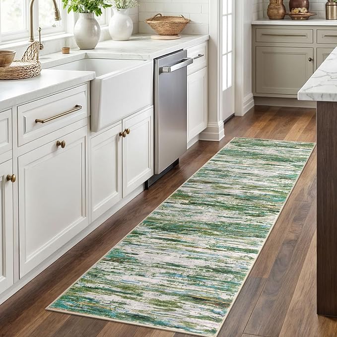 2x6 Modern Abstract Runner Rug for Hallway, Non-Shedding Washable Rug for - Image 2
