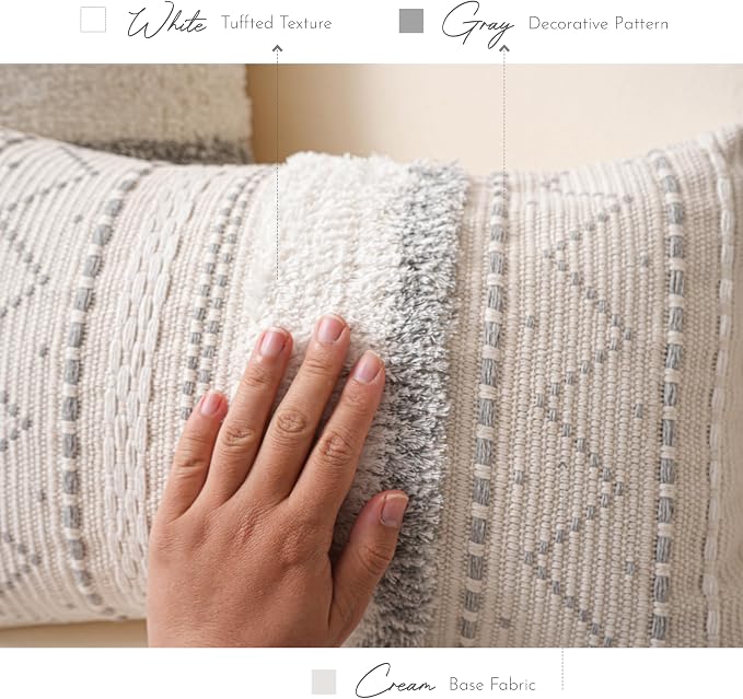 BlissBlush Decorative Lumbar Throw Pillow Cover 12x20 Combo Set of 2 Gray - Image 3