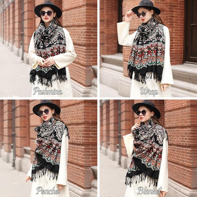 DANA XU 100% Merino Wool Extra Large Pashmina Blanket Travel Scarf Cashmere Wrap - Image 6