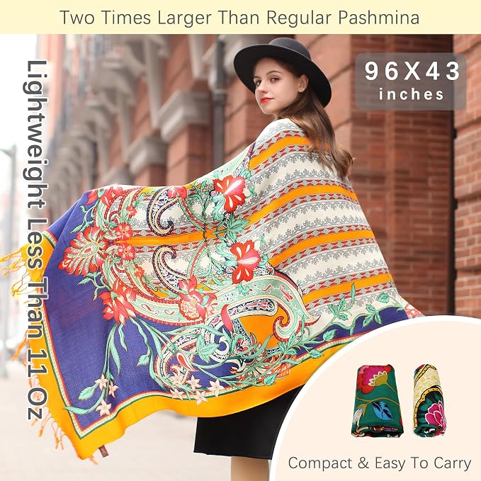 DANA XU 100% Merino Wool Extra Large Pashmina Blanket Travel Scarf Cashmere Wrap - Image 6