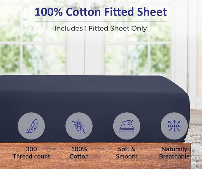 ROYALE LINENS 300 Thread Count 100% Long Staple Combed Cotton Fitted Sheet Queen - Image 3