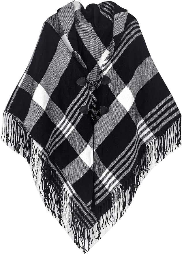 Moss Rose Women's Travel Plaid Shawl Wrap Open Front Poncho Cape by MossRose