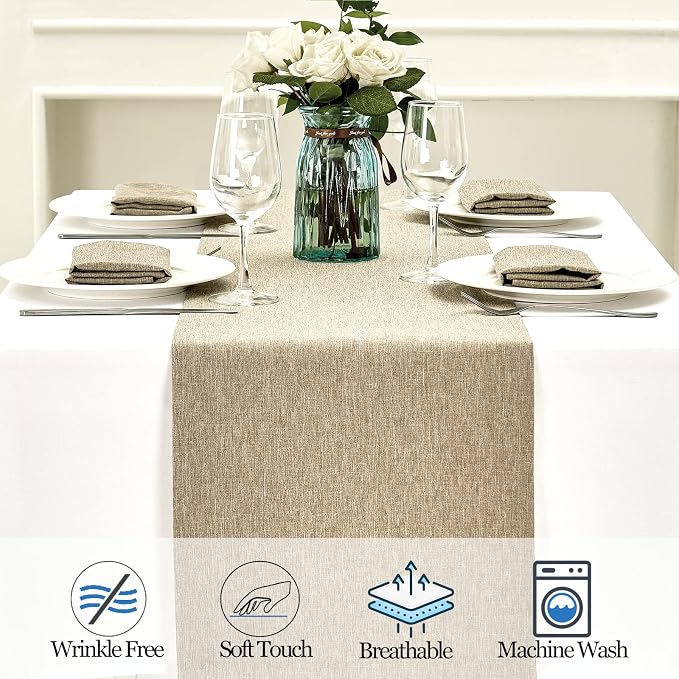 Mebakuk Linen Farmhouse Table Runner Large Burlap Style Soft and Waterproof - Image 4