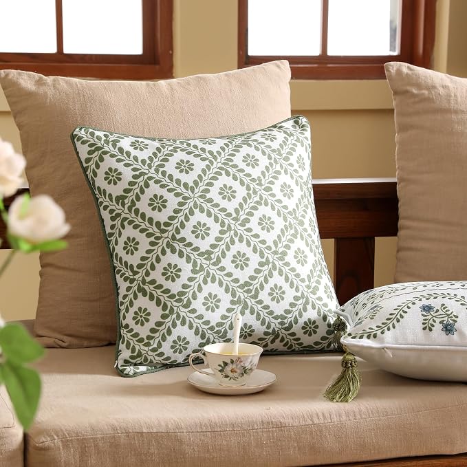ISAENNE Design Fresh Linen Square Throw Pillow Covers 18"x18", French White - Image 2