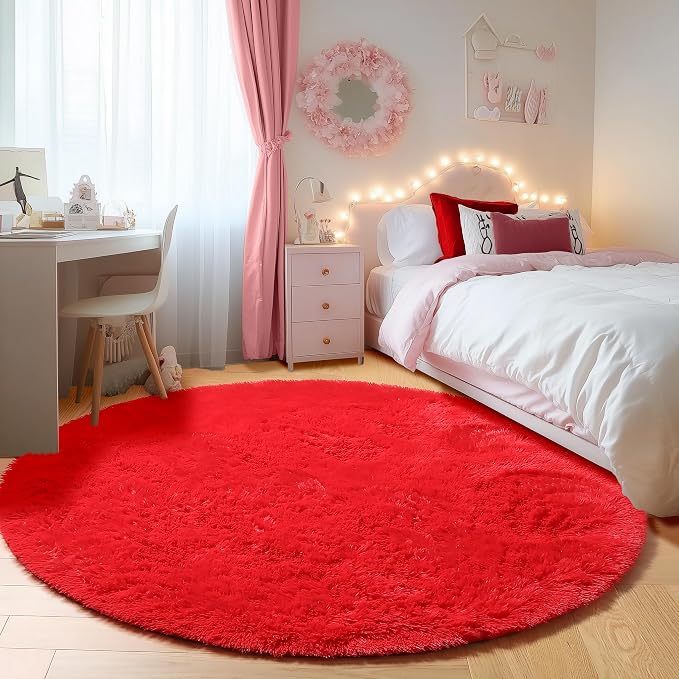 ONASAR Red Round Area Rug 4x4, Soft Bedroom Circle Rugs Floor Mat - Image 4