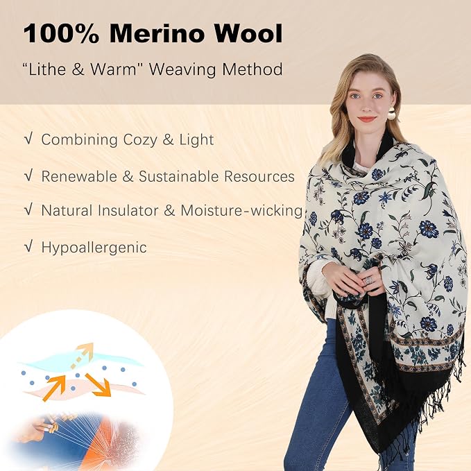 DANA XU 100% Merino Wool Pashmina Shawl - Image 4