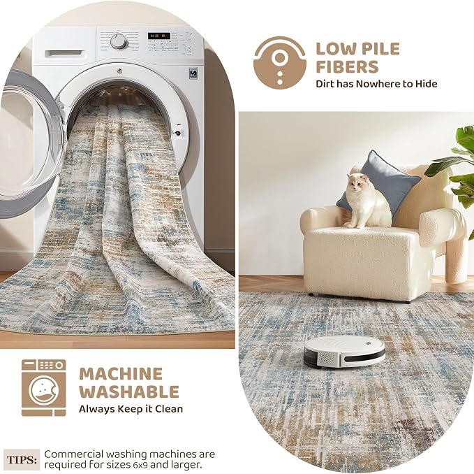 2x3 Entryway Area Rugs: Washable Neutral Abstract Small Rug Door Mat Non-Slip - Image 5