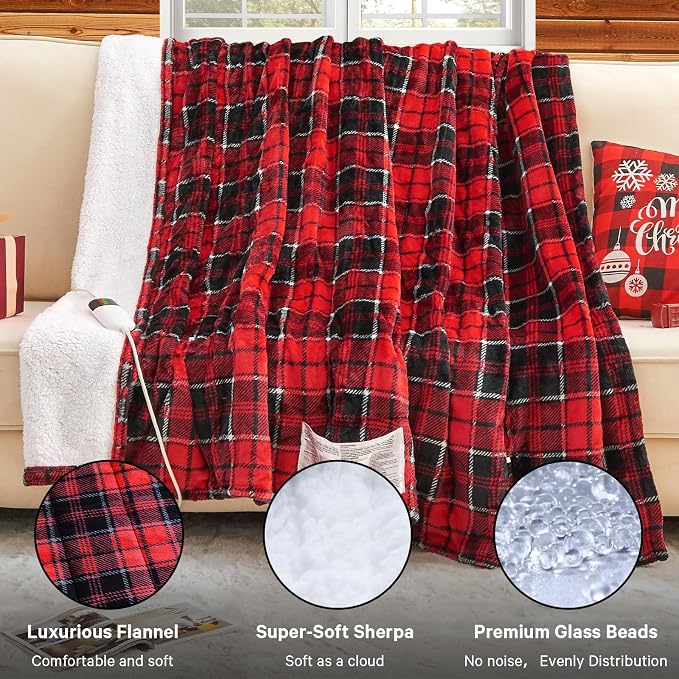 Red Heated Weighted Blanket for Adults Throw/Twin Size 13Lbs 50"x60", 2-in-1 - Image 9