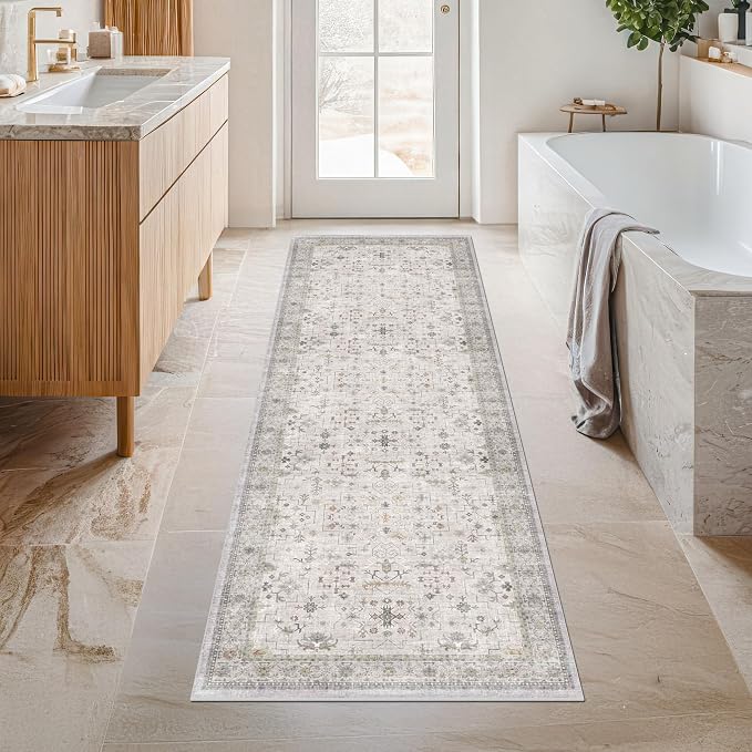Light Gray Washable 2'6"x8' Wide Runner Rugs - Image 3