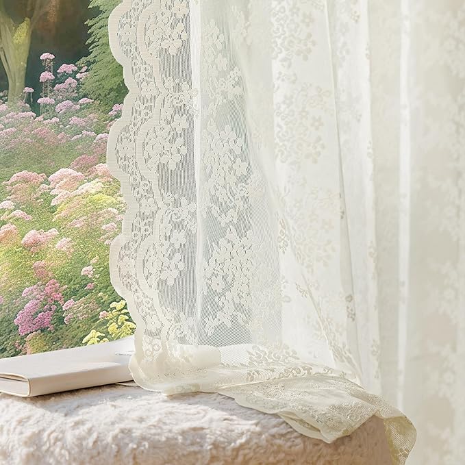 Anmao Vintage Lace Curtains 80 Inches Long 2 Panels Set, Romantic Elegant Light by Anmao