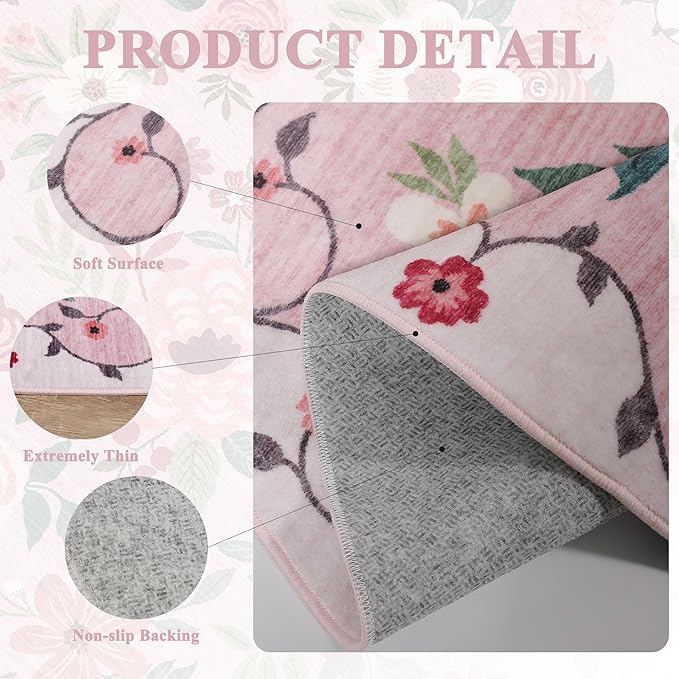 DUKINO 2x5 Runner Rug for Hallway, Washable Kitchen Floral Runner Rug - Image 5