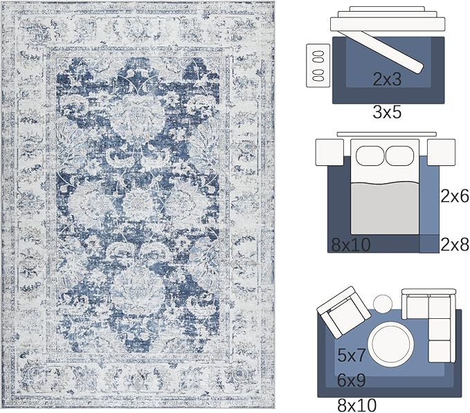jinchan Fiora 6x9 Area Rug for Living Room Washable Soft Throw Rug Ultra-Thin - Image 2