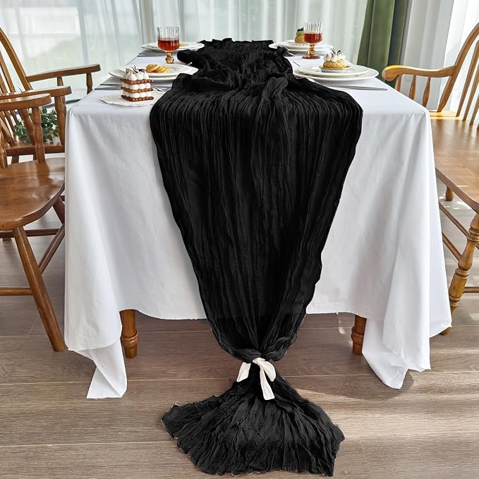 IVAPUPU 10 Pcs Cheesecloth Halloween Table Runner - 10ft Black Boho Gauze Black - Image 2