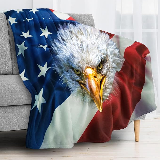 American Flag Throw Blanket for Couch, Super Soft Fuzzy Throws Warm Comfortable - Image 2