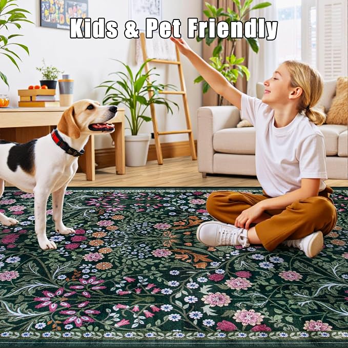 10x14 Area Rugs for Living Room: Floral Washable Rug Vintage Large Soft Boho - Image 7