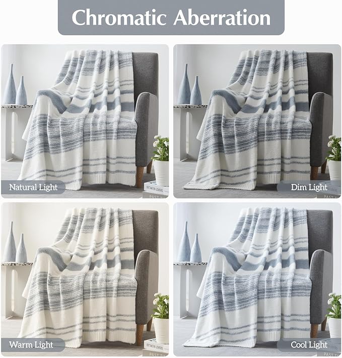 WRENGONGE Grey Blue Throw Blanket, 50x70 Soft Cozy Striped Throw Blankets - Image 8