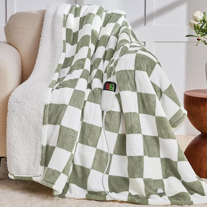 Sage Green Heated Blanket Electric Twin Size, 62X84 Heating Blanket by OCTROT