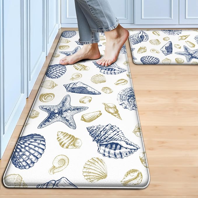 Kitchen Mats for Floor Cushioned Anti Fatigue Sets of 2 Beach Theme Kitchen by Tritard