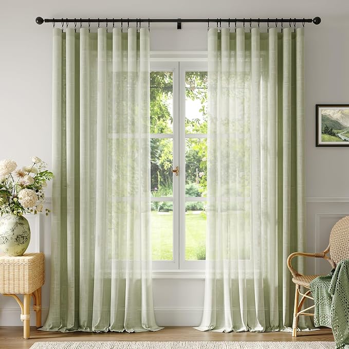 Anmao Natural Linen Curtains for Living Room 90 Inch Length 2 Panels Set by Anmao