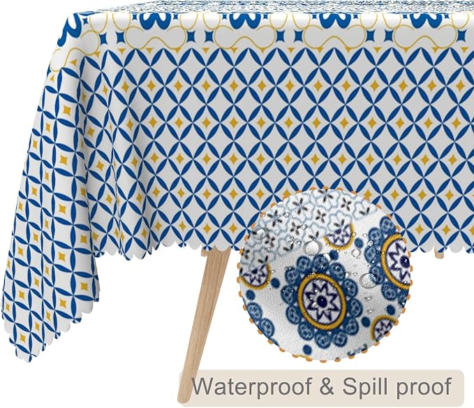 70x108inches Boho Rectangle Tablecloth Blue Floral Printed Bohemian Table Cloth - Image 2
