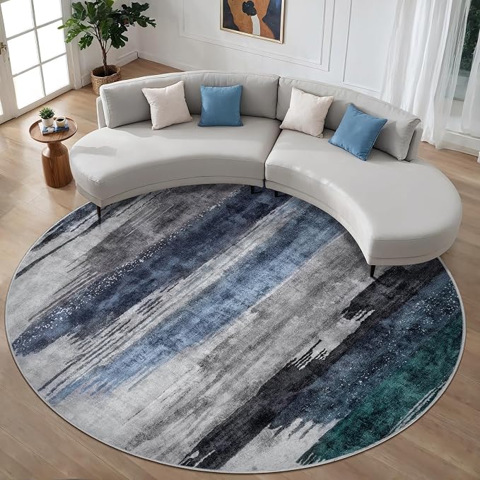 Ciicool 6ft Round Washable Rug, Modern Abstract Circle Rugs, Non-Slip Thin - Image 3