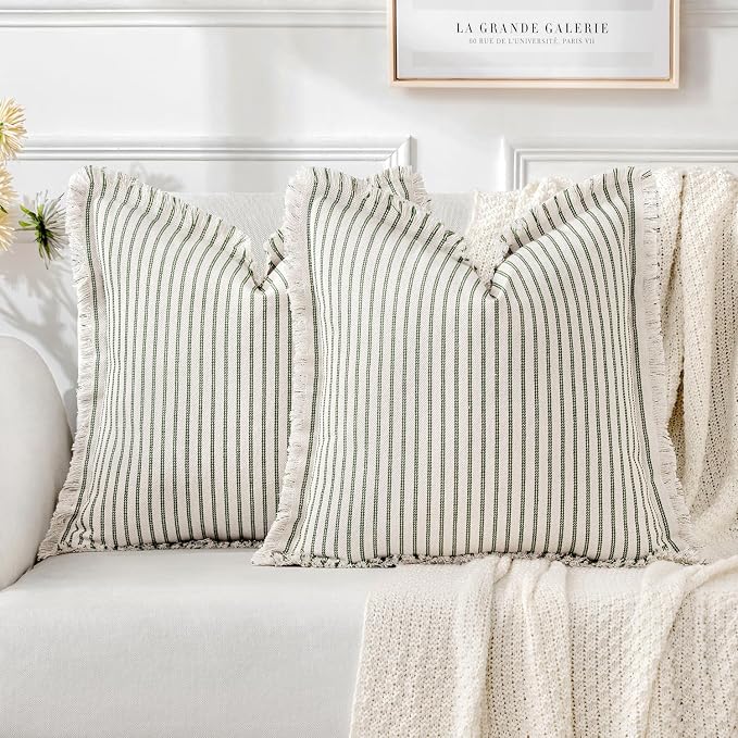 MIULEE Pack of 2 Olive Green Christmas Pillow Covers 24x24 Inch Striped by MIULEE