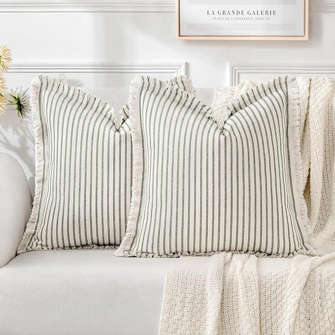 MIULEE Pack of 2 Olive Green Christmas Pillow Covers 18x18 Inch Striped by MIULEE