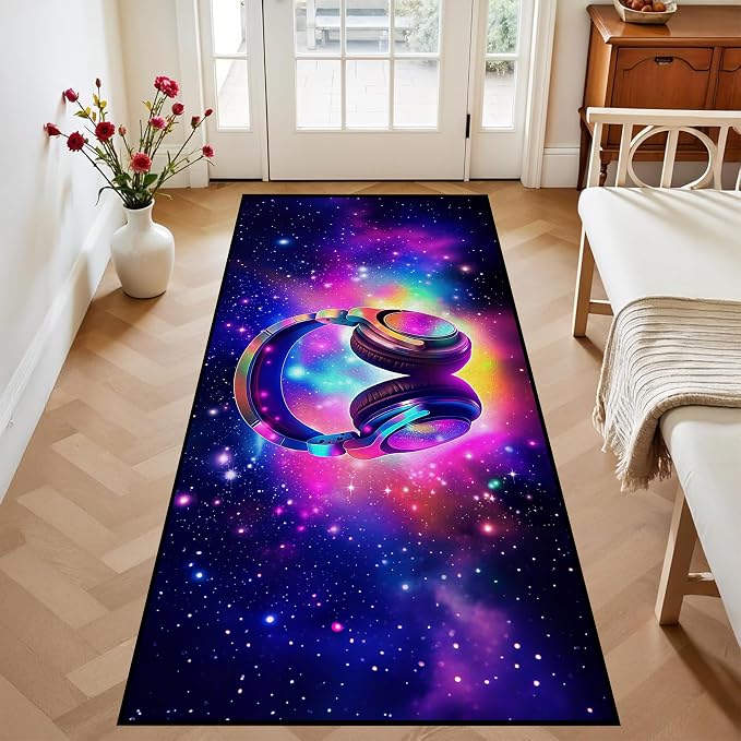 Galaxy Game Area Rug Music Headphone Rugs Colorful Throw Rug Non-Slip Carpet - Image 5