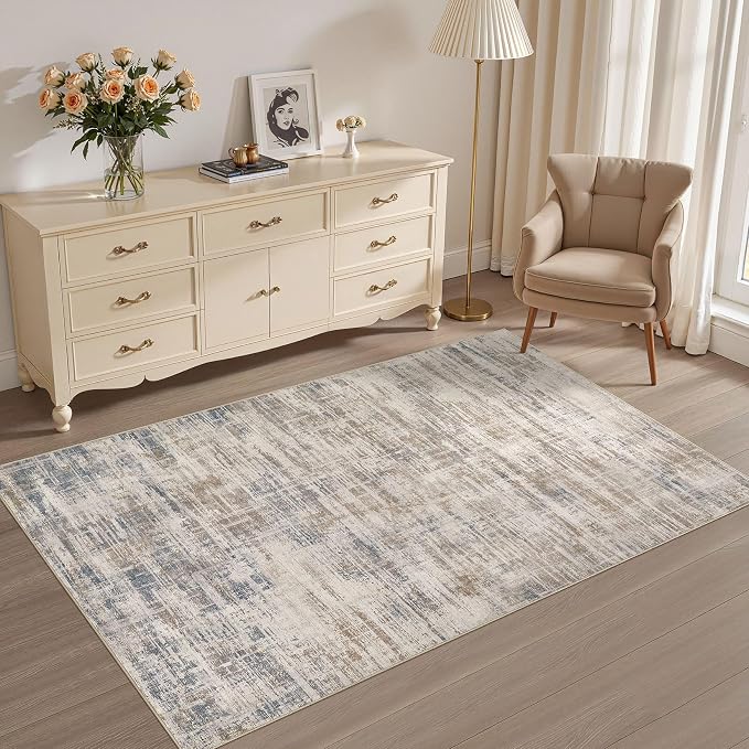 Area Rug for Living Room: 3x5 Washable Neutral Abstract Modern Soft Rugs Non - Image 3