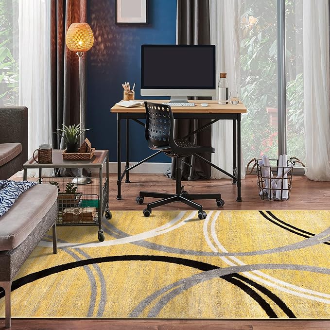 Rugshop Wavy Circles Design Area Rug, Non-Shedding Carpet - Image 7