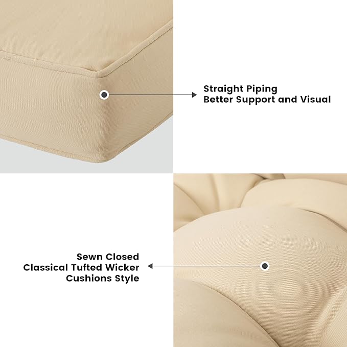 ARTPLAN Outdoor Seat Cushion, Square Thick Tufted Pure Chair Cushion - Image 4