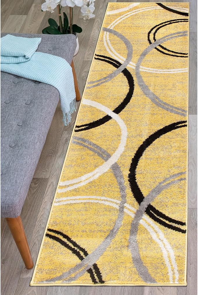 Rugshop Wavy Circles Design Runner Rug, Fade-Resistant Carpet - Image 10