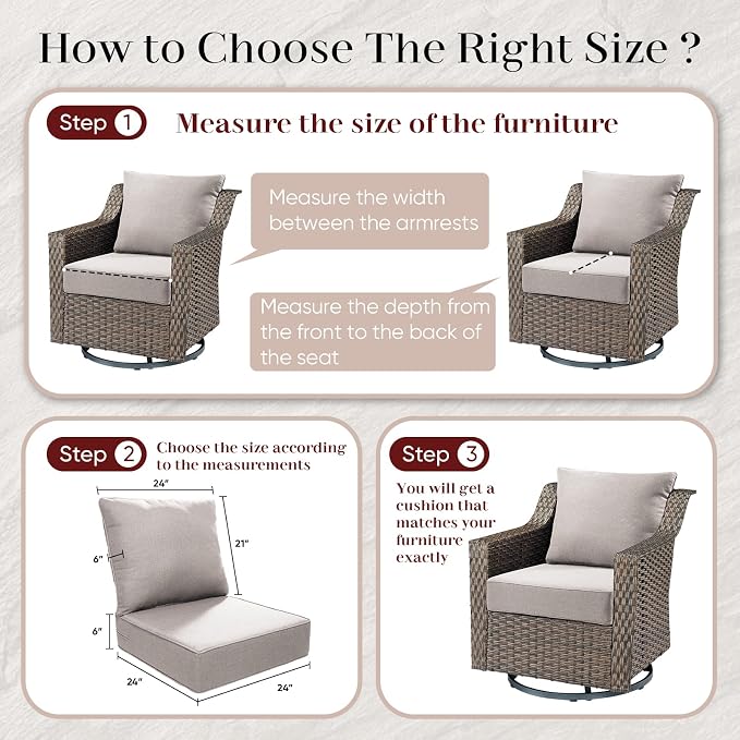 Outdoor Seat Cushion Set-24 x 24 x 6 Inch Outdoor Chair Cushions Set of 2 - Image 6