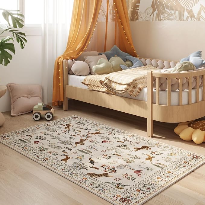 Rugcomf Bedroom Rug 3x5 Rug Washable Area Rug Non Slip Low Pile Boho Floral - Image 3
