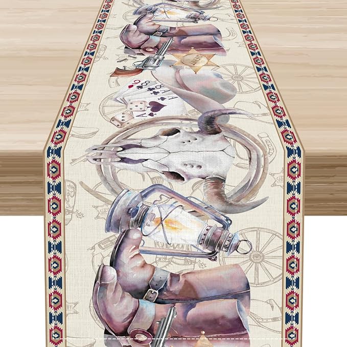 Western Cowboy Table Runner, Watercolor Rustic Country Cowboy American Wild by Unknown