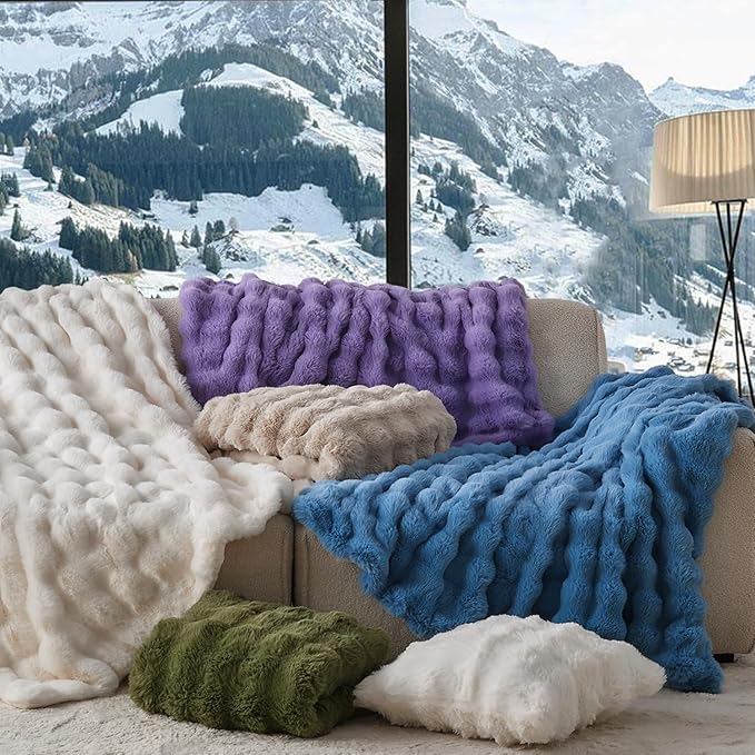Lotus Karen Faux Fur Throw Blanket Dark Green - Image 7