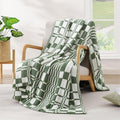 WRENSONGE Checkered Throw Blanket, Olive Green Soft Cozy Fluffy Warm Hand Made by WRENSONGE