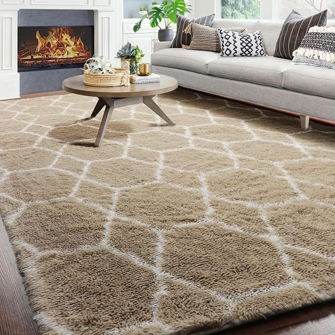 ONASAR 8x10 Area Rugs for Living Room, Fluffy Beige and White Bedroom Rug - Image 4